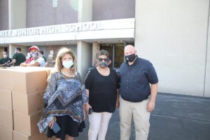 Senior Center Director Diana Dominick, Cicero Clerk Maria Punzo-Arias and Cicero Assessor Emilio Cundari were among volunteers who helped distribute food to needy families Thursday June 25, 2020. Photo courtesy the Town of Cicero