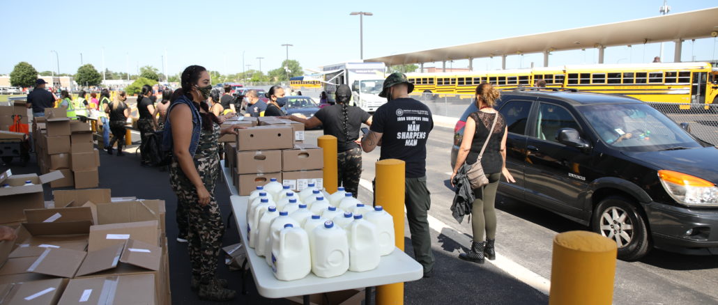 Volunteers distribute food to needy families at Unity Junior High school Thursday June 25, 2020. Photo courtesy of the Town of Cicero