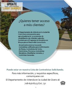 Housing Department Budget for Rehab projects. Housing Dept, Looking for qualified contractors (IN Spanish)