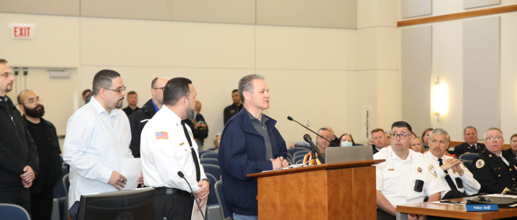 Rev. Peter Ivanov, pastor of the Ukrainian Baptist Church in Berwyn, joined Ismael Vargas and members of the Clergy Committee, to address the Town of Cicero Board meeting on Tuesday April 12 and detail plans to help refugees from Ukraine. Photo courtesy of Gerardo Lopez