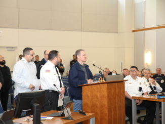 Rev. Peter Ivanov, pastor of the Ukrainian Baptist Church in Berwyn, joined Ismael Vargas and members of the Clergy Committee, to address the Town of Cicero Board meeting on Tuesday April 12 and detail plans to help refugees from Ukraine. Photo courtesy of Gerardo Lopez