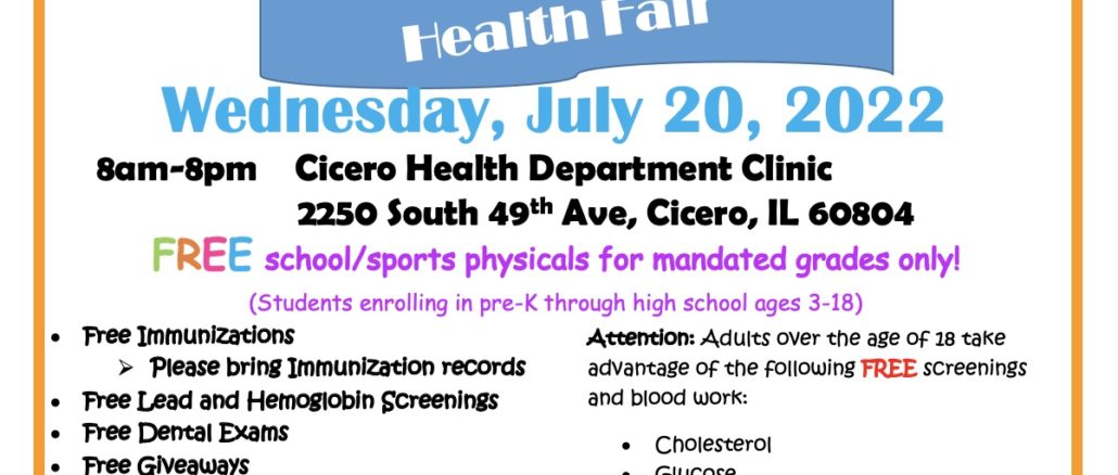 Back to School Health Fair set for July 20, 2022