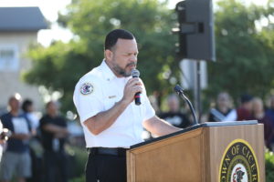 Cicero Chaplain Ismael Vargas leads the annual Prayer Day celebration held at Cicero Community Park on July 14, 2022