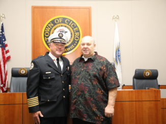 Cicero Fire Chief Jeffrey M. Penzkofer with Cicero President Larry Dominick