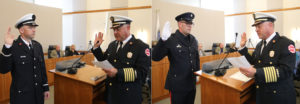 Cicero Fire Chief Jeffery Penzkofer administered the oath of office for the promotions of two firefighters. Fire Engineer Brian Mladek, who has been with the Cicero Fire Department 13 years, was promoted to Lieutenant. Firefighter Ben Zibutis, who has been with the Cicero Fire Department for eight years, was promoted to the rank of Engineer.