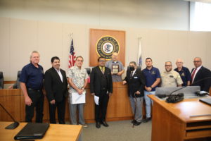 Officials of the Berwyn-Cicero Masonic Temple present President Larry Dominick with an Award for Community Service at the August 9, 2022 Cicero Board meeting