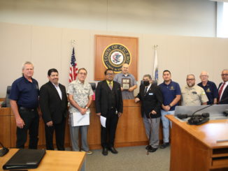 Officials of the Berwyn-Cicero Masonic Temple present President Larry Dominick with an Award for Community Service at the August 9, 2022 Cicero Board meeting