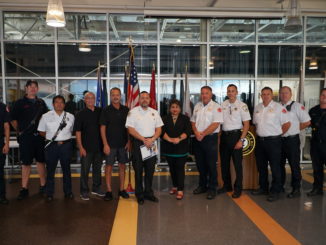 Officials and speakers gather following the Town of CIcero's ceremony on Sept. 8, 2022 commemorating the 21st anniversary of the Sept. 11, 2001 terrorist attacks.