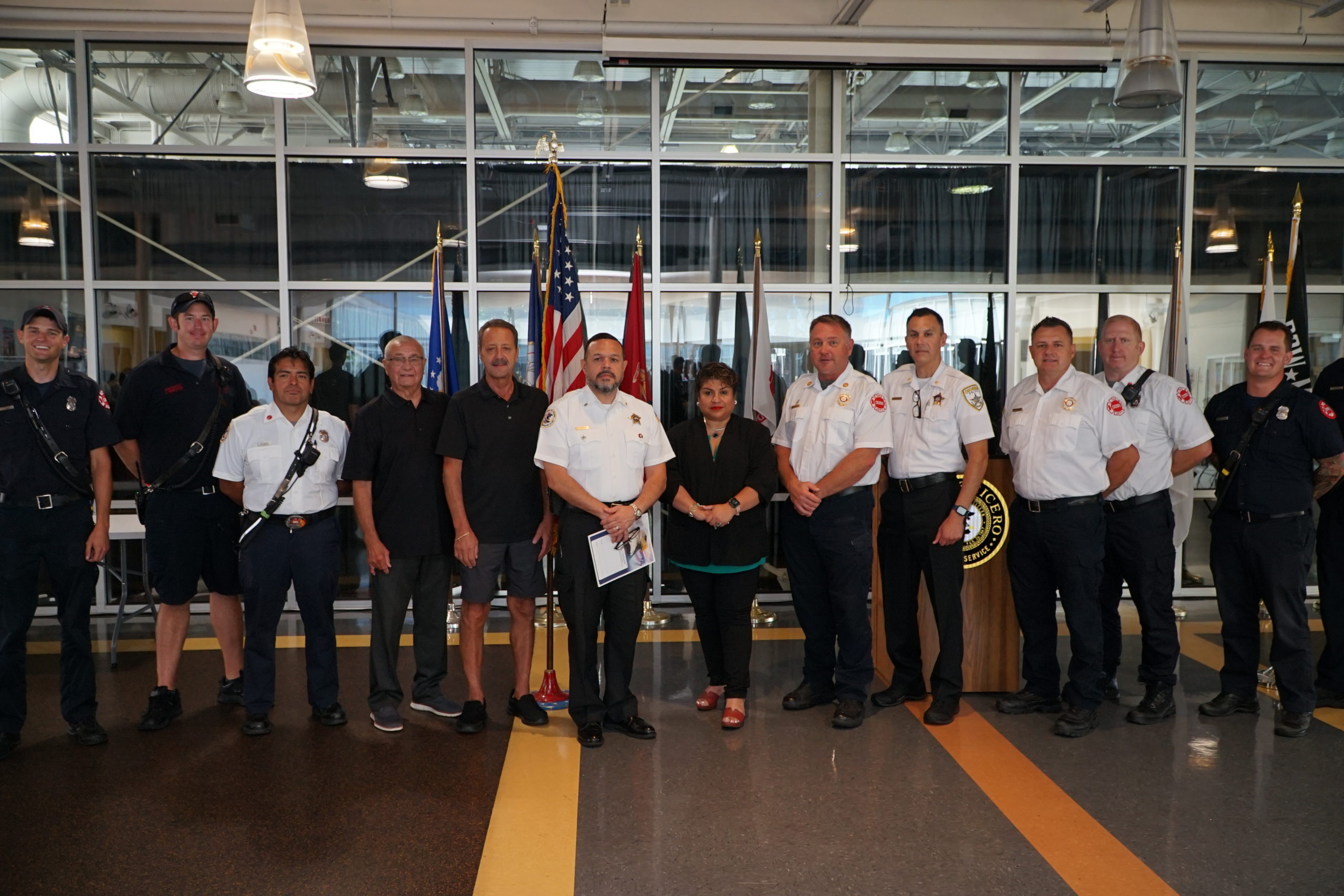 Officials and speakers gather following the Town of CIcero’s ceremony on Sept. 8, 2022 commemorating the 21st anniversary of the Sept. 11, 2001 terrorist attacks.