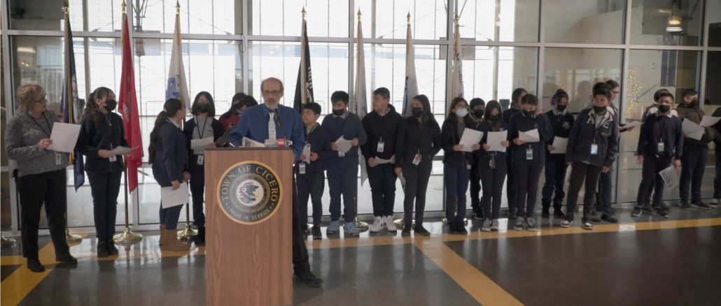 Cicero East school students wrote a pledge to Remember Pearl Harbor and recited the pledge at the Dec. 7, 2022 at the Town of Cicero commemoration of Pearl Harbor.