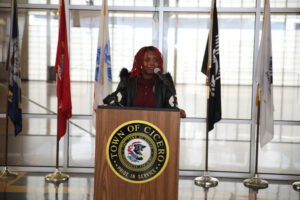 Morton High School Student Ana Henderson addresses the Town of Cicero commemoration for Dr. Martin Luther King Jr Jan. 11, 2023