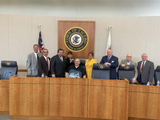 Cook County Commissioner Frank Aguilar with President Dominick and members of the Town of Cicero Board of Trustees, Tuesday Feb. 28, 2023
