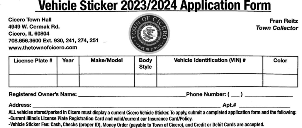 Vehicle sticker form 2023-2024