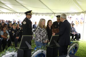 The Town of Cicero Police Department Command participated in the 23rd Annual Memorial Ceremony hosted by the Peace Officers Memorial Foundation of Cook County (POMFCC) which was held on Friday, May 10, 2024. This year, the POMFCC honored a Cicero Police Officer, John Kane, who was killed in the line of duty on November 12, 1910.  