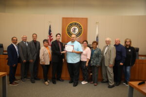 Morton 201 Foundation board presents the 2024 Pay It Forward award to President Larry Dominick and the members of the Town of Cicero Board of Trustees Tuesday June 11, 2024