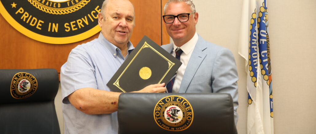 The Town of Cicero adopted a proclamation honoring Attorney Michael T. Del Galdo's firm's 25th Anniversary during its board meeting on Tuesday July 9, 2024